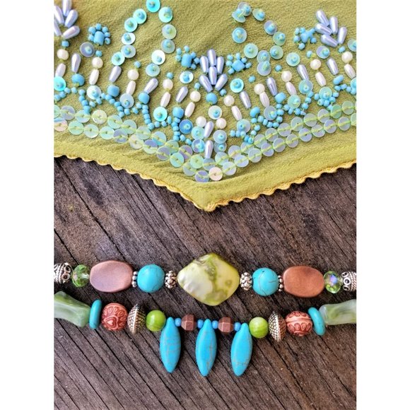 Artisan Bracelet Turquoise Green Copper Silver Shells Stones Glass Beads - Picture 4 of 4